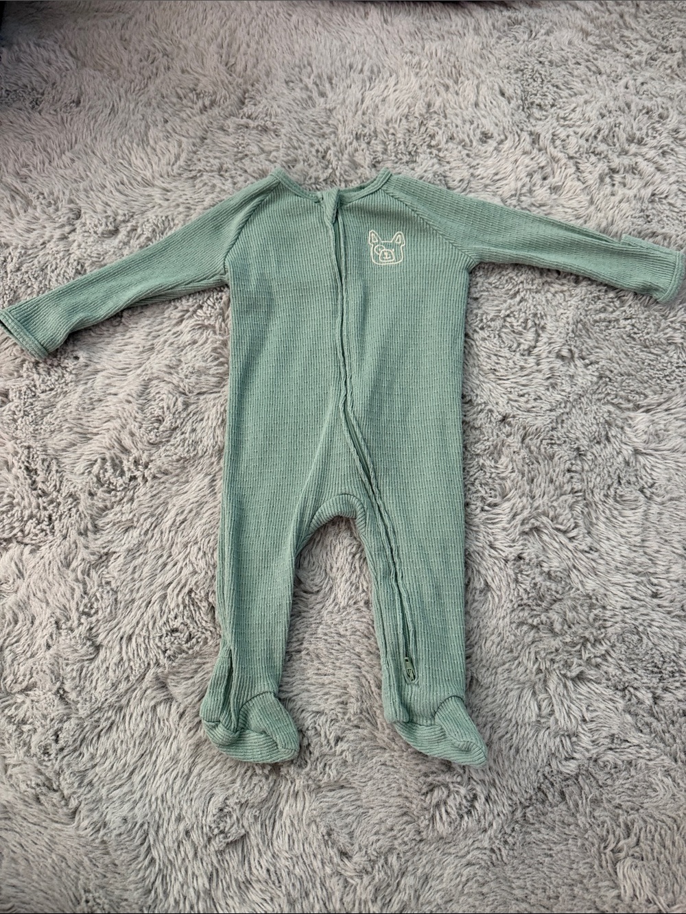 cloud island Mint Sage Footed Knit One-Piece with Animal Patch